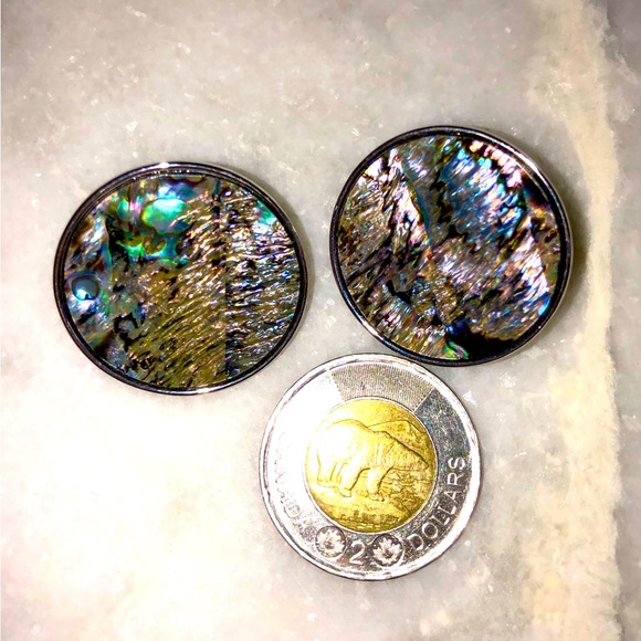 Givenchy Big Vintage Clip Logo Luxury Paua Abalone Shell Geometric Round Earring - Picture 3 of 5